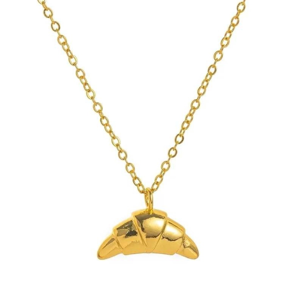 Croissant Necklace Gold Plated‎ Pendant Chain Foodie Jewelry